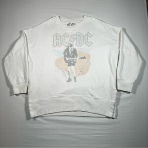 AC/DC Women's Med Fleece Lined Crewneck Band Graphic Print Sweatshirt White Y2K
